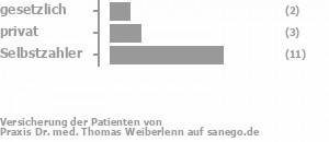 13% gesetzlich versichert,19% privat versichert,69% Selbstzahler Bild